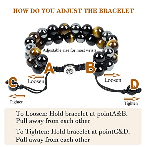 Triple Protection Bracelet Natural Black Obsidian Tigers Eye Hematite Beads Crystal Bracelet Healing Bracelets for Men Women Bring Prosperity Luck and Health - color: Black