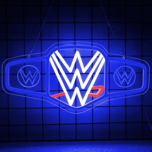 Wrestling Neon Sign for Wall Decor, Dimmable LED Boxing Belt Championship Neon Signs Light for Bedroom Dormitory Man Cave Beer Bar Boxing Club Gym Game Room, Gifts for Boys-Blue - color: Wrestling-Blue