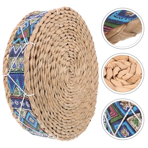 ABOOFAN Meditation Floor Cushion Straw Woven Round Seat Pad 30cm Diameter X 7cm Height Blue Husk Cushion for Yoga, Tatami, Balcony, Indoor Sitting