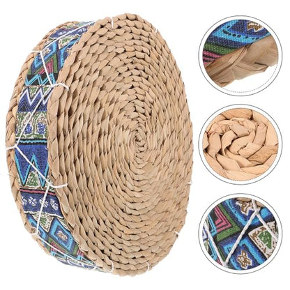 ABOOFAN Meditation Floor Cushion Straw Woven Round Seat Pad 30cm Diameter X 7cm Height Blue Husk Cushion for Yoga, Tatami, Balcony, Indoor Sitting