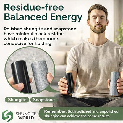 Shungite World 2 pcs Authentic Shungite and Soapstone Harmonizers Cylinders Set Chakra Healing Crystals for Grounding Shungite Stones for Meditation Magnetic Therapy Negative Energy Protection