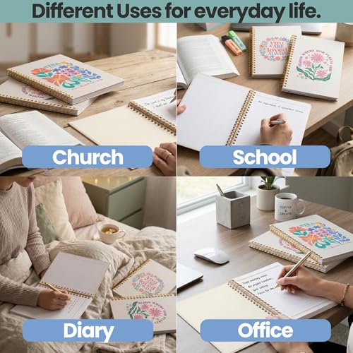 Christian Notebook Set of 3 – Joyful Bloom Spiral Journal for Women – 100 GSM No-Bleed Bible Study Supplies – 3 Floral Lined Notebooks for Prayer Journal, Sermon Notes, and Devotionals