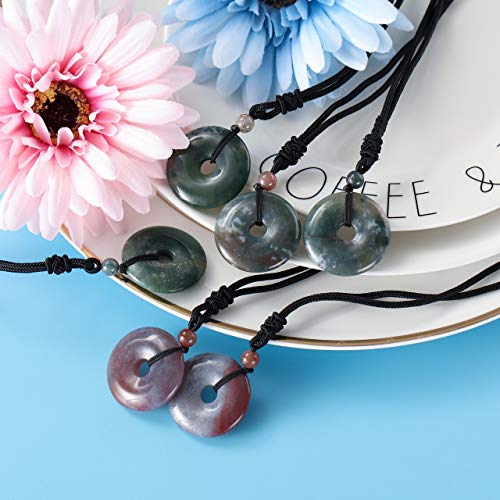 Jovivi 30mm Circle Donut Healing Crystals Necklace Natural Semi-Precious Chakra Gemstone Stone Amulet Lucky Coin Donuts Charm Protection Quartz Reiki Pendant Necklace for Men Women Adjustable Rope - color: Indian Agate