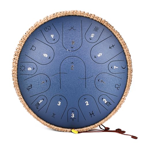 Steel Tongue Drum 13 Inch 15 Notes, C Major 432 Hz Handpan Drum for Adults, Kids, and Beginners, Meditation Gift, with Music Book, Mallets and Carry Bag (Navyblue)