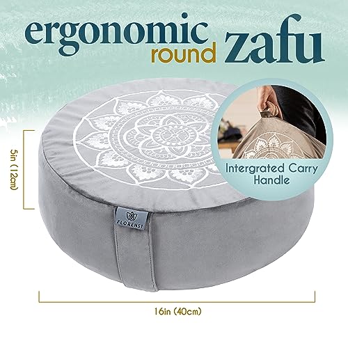 Florensi Meditation Cushion & Zabuton Meditation Mat Bundle- Premium Velvet Meditation Pillow for Women and Men,Washable Cover, Buckwheat Round Floor Pillow & 100% Cotton Square Floor Cushion