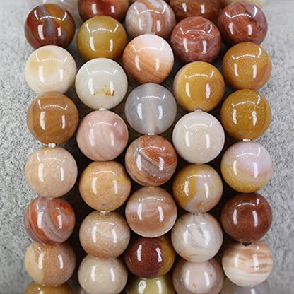 Keleny Gem Semi Precious Gemstones 8mm Natural Quartzite Stone Round Beads Rock Crystal Jasper Stretch Bracelet 7 Inch Unisex - color: Red Petrified Wood Fossil