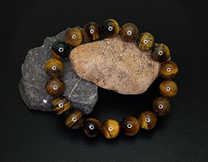 Falari 10mm Natural Semi Precious Gemstone Stretch Bracelet Unisex - color: Tiger-Eye