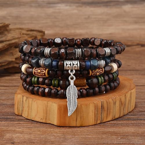 Long tiantian Beaded Bracelets for Men Wooden Bead Bracelets Stackable Layered Stretch Bracelet Trendy Wooden Jewelry Gift for Men - color: C-Bead Bracelets