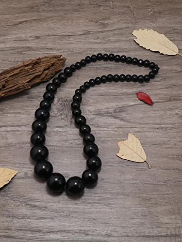 COLORFUL BLING Ethnic Natural Wood Beads Necklace for Men Women Africa Wooden Chain Chunky Strand Necklace Statement Hip Hop Jewelry - color: black 75cm