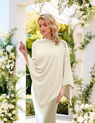 PULI Women's Versatile Knitted Shawls Scarf Poncho Sweater with Buttons Lightweight Spring Summer Fall Wraps - color: A-ivory