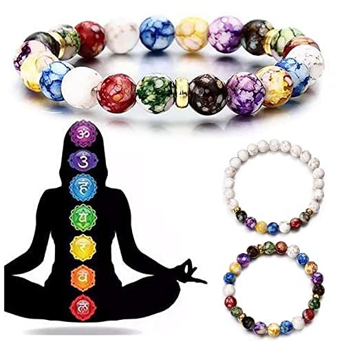 Healing Crystals Bracelet Handmade Natural Gemstones Beads Elastic Natural Stone Yoga Beads Bracelet Heart-Shaped, Modern Artisanal Beaded Unisex 7.6 inches Turquoise - color: White