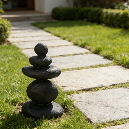 Stacked Stone Sculpture - Mini Zen Rocks for Garden Patio Japanese Themed Decor - Resin 5-Stone Meditation Rock Cairn Ornament
