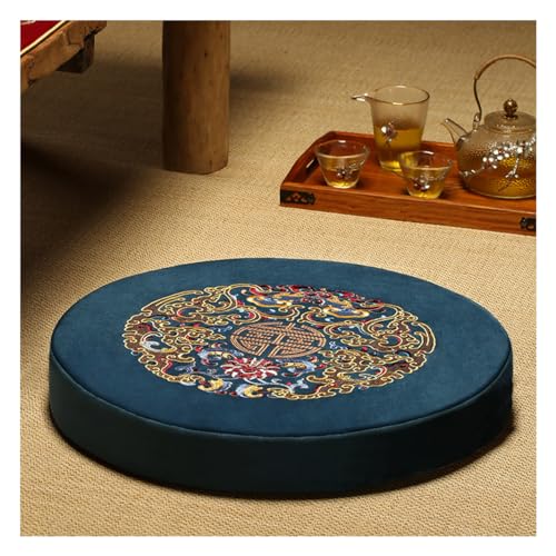 Round Meditation Cushion Mat Set with Washable Velvet Cover, Larger Yoga Mat Bolster Floor Pillows Seating for Adults Meditation Accessories blue-40cm - color: Blue, size: 40cm