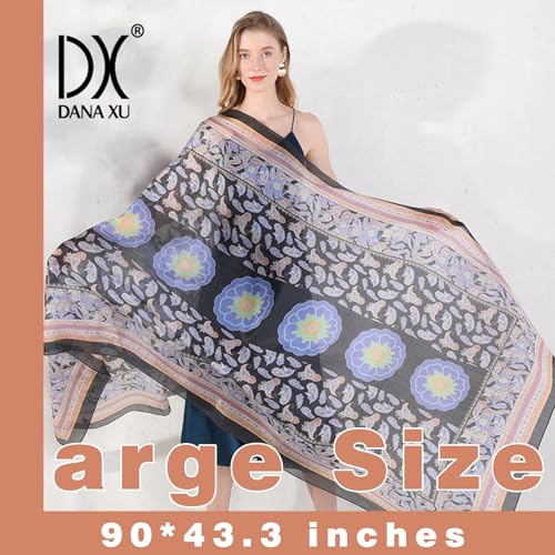 100% Mulberry Extra Large Silk Pashmina Scarf Shawls And Wraps For Women Evening Dress Summer Travel Floral Blanket - color: 77 Black&pink