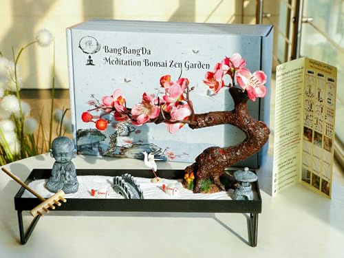 Mini Zen Garden for Desk - Buddha Bonsai Wax Sand Garden Kit Beautiful Japanese Decor Gift Set for Home, Office Desk Zen Sand Tray Therapy Desktop Meditation Room Accessories