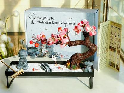 Mini Zen Garden for Desk - Buddha Bonsai Wax Sand Garden Kit Beautiful Japanese Decor Gift Set for Home, Office Desk Zen Sand Tray Therapy Desktop Meditation Room Accessories