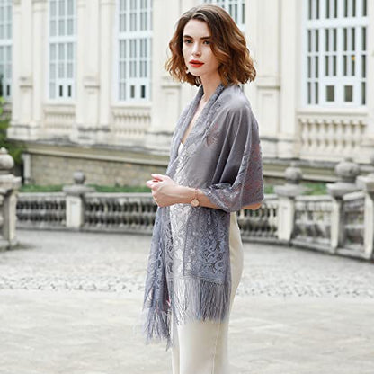 RIIQIICHY Shawls and Wraps for Evening Dresses Scarfs for Women Pashmina Wedding Formal Shawl - color: Grey-1