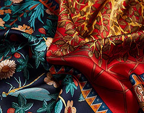 ANDANTINO 100% Silk Scarf 43" Large Square Lightweight Headscarf& Shawl–Women Hair Wraps-With Gift Packed - color: Navy Plant World