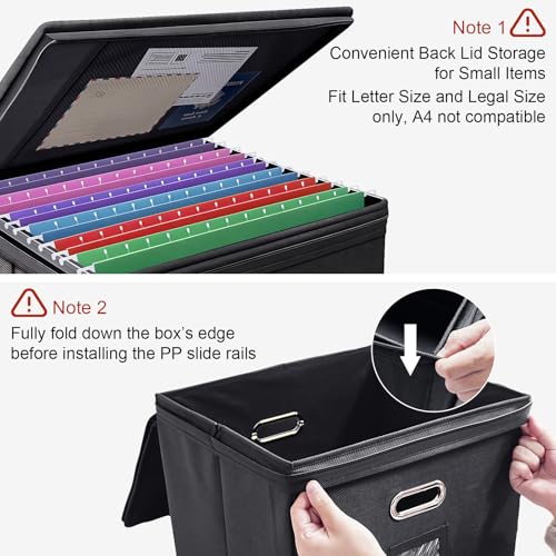 4 Pack File Organizer Boxes with Lids, Collapsible Document Storage Bin with Mesh Pockets & Zipper, Fits Letter/Legal Size Folders for Home Office Moving Classroom Organization (Black, No Folders)