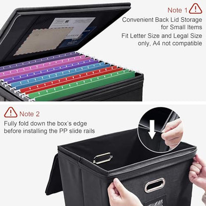 4 Pack File Organizer Boxes with Lids, Collapsible Document Storage Bin with Mesh Pockets & Zipper, Fits Letter/Legal Size Folders for Home Office Moving Classroom Organization (Black, No Folders)