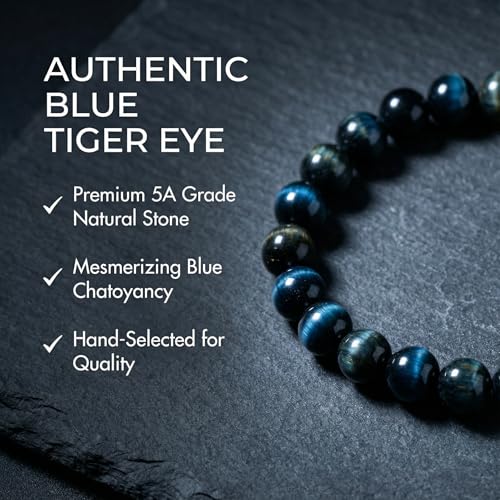 Tiger Eye Bracelet for Men and Women – Natural Crystal Healing Bracelet with Gift Box | Mens Beaded Bracelet for Protection, Courage, Confidence & Career Success