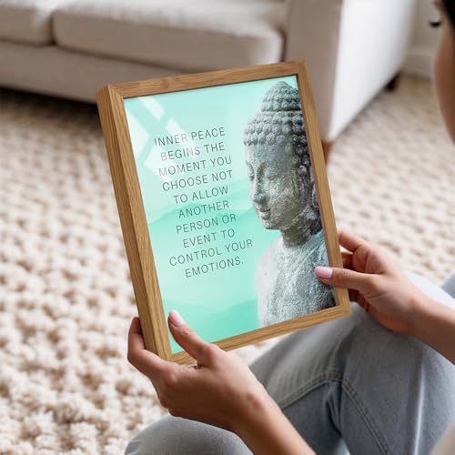 Buddhism Buddha Statue Art Print FRAMED - Inspirational Motivational Zen Quote Wall Decor for Bathroom, Home, Apartment, Spa, Yoga or Meditation Room, Unique Gift for New Age Women - 8x10 Blue Picture - size: 8"L x 10"W, style: Framed