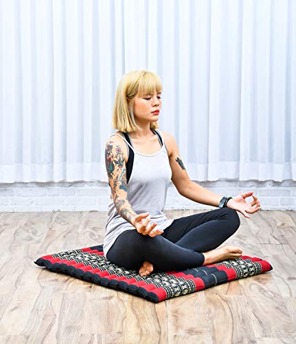 Leewadee Zabuton Seating Cushion – Square Floor Seat for Meditation Exercises, Light Yoga Mat Filled with Kapok - color: Sf13 - Red, Black