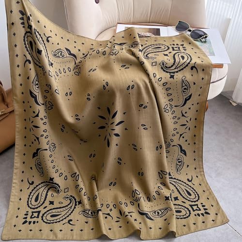 35" Head Scarf Large Square Scarf Like Cotton Hairscarf Fashion Scarves Bandana Night Sleeping Wraps for Women B01 - color: Khaki Paisley