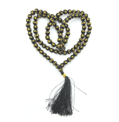 GEMSCITE Japa Mala 108 Prayer Beads Perfect for Meditation Spiritual Mala Necklace & Wrist Mala Bracelet - color: Black Agate (Om), size: Without Knots