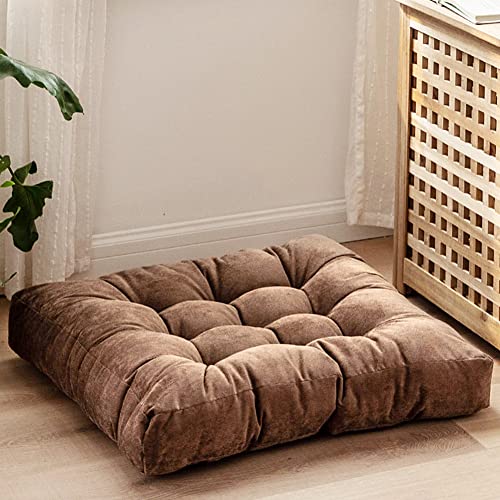 Solid Square Floor Pillow Pouf Thicken Pillow Seat Corduroy Chair Pad 22x22 inch Seat Cushion for Yoga Meditation Living Room Balcony Office (Brown)