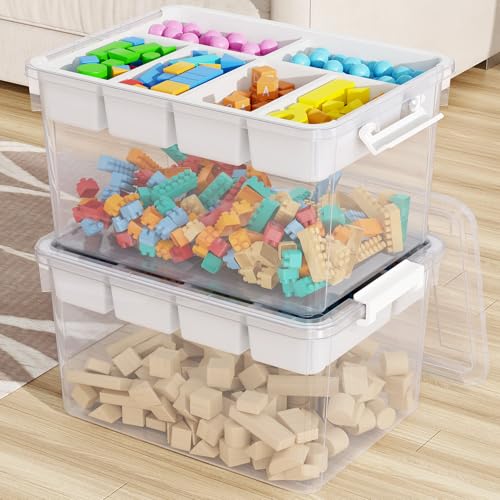 80Qt Large Stackable Storage Bins with Lids & Trays, Clear Craft Organizers Latching Boxes with Dividers for Arts & Crafts Supply, Portable Plastic Containers for Home and Car Trunks, 2Pack - color: Clear White, size: 40QT-2Pack