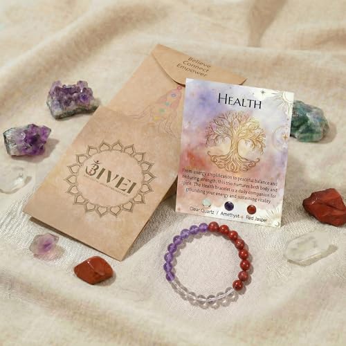 Bivei Protection Bracelet, Strength Crystal Healing Bracelet 8MM - Spiritual Stretch Beaded Jewelry for Women Men Gift - color: Health