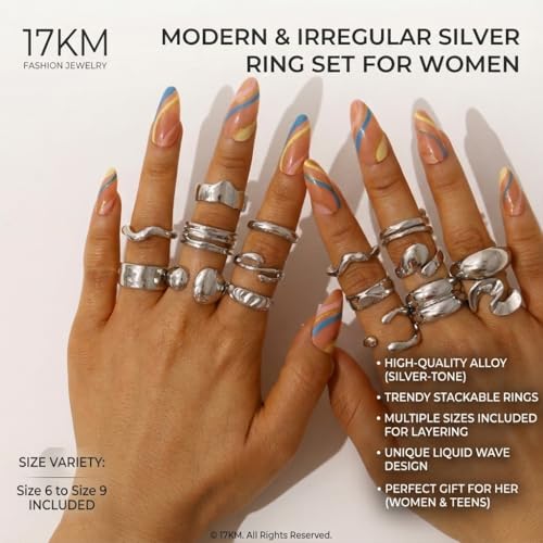 16 PCS Gold Chunky Rings Set for Women, 14k Gold Plated Thick Dome Stackable Open Rings Trendy Dainty Minimalist Jewelry Gifts - color: 03-Silver