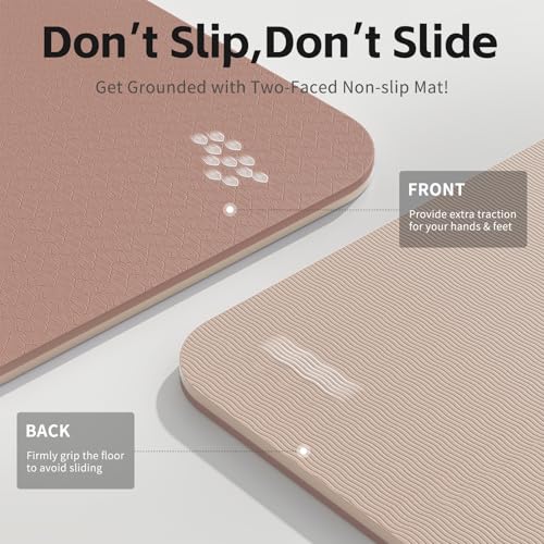 PAIDU Yoga Mat 8mm Super Thick TPE Fitness Mat | SGS Certified | Non-Slip, Odorless & Tear-Resistant | Unisex with Strap | for Yoga, Pilates, Meditation & Home Workouts - color: Brown&Apricot