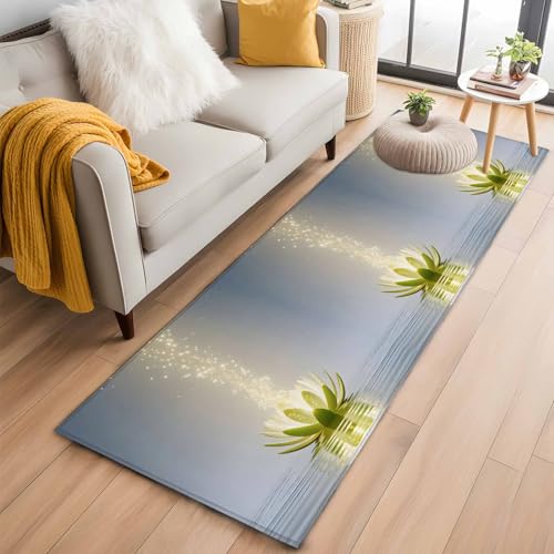 Zen Meditation Lotus Floral Runner Rug 2x6 FT,Non Slip Hallway Carpets,Green Floral Modern Art Washable Soft Floor Carpet Throw Runner Carpet Long Rug for Entryway Kitchen Bedside Sliding Door - size: 2' x 6' (Rectangular)
