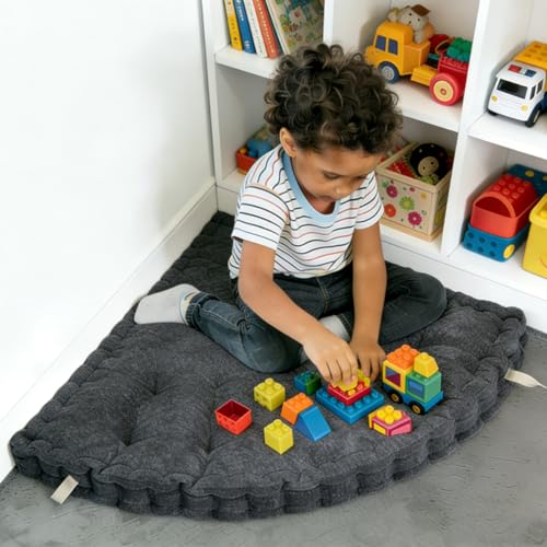 Fan-Shaped Floor Cushion Corner Nook Floor Pillow, Meditation Cushion for Sitting or Yoga, Kids Play Cushions Thick for Indoor or Outdoor Seating 28"*28" Gray - color: Gray, size: 28*28