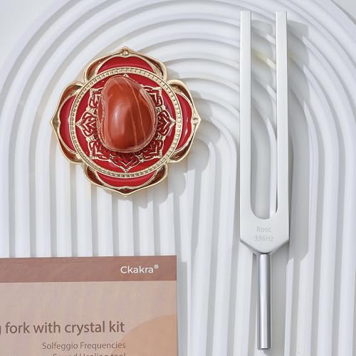 Ckakra Solfeggio Frequencies Tuning Fork Kit with Natural Crystal,396hz,Inner Peace,Thank you gifts for women,meditationg beginner,Red Root - color: Root Chakra