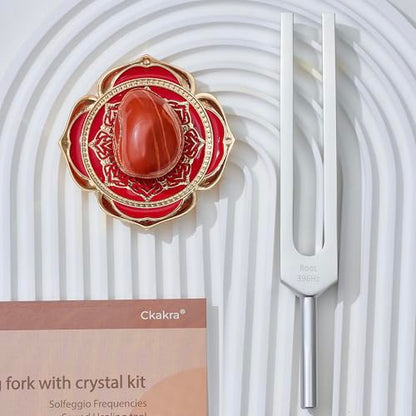 Ckakra Solfeggio Frequencies Tuning Fork Kit with Natural Crystal,396hz,Inner Peace,Thank you gifts for women,meditationg beginner,Red Root - color: Root Chakra