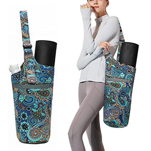 IwIeIaIrI Yoga Mat Bag for Women with Large Size Pocket and Zipper Pocket,Yoga Bag Mat Carrier Holder Fits Most Your Stuff,Yoga Accessories Gifts - color: Blue-Canvas