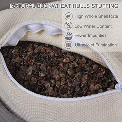Crescent Zafu Meditation Pillow, D=17" W=11" H=5.5" Zabuton Yoga Bolster, Meditation Cushion, Floor Pouf Yoga Pillow Zippered Organic Cotton Cover Natural Buckwheat kneeling pillow - Large - color: Green
