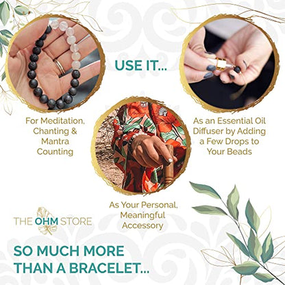 Tibetan Singing Bowl Set Bundle with Lava Stone and Rose Quartz Mala Bracelet — Handcrafted in Nepal for Chakra Healing, Meditation, Intention Setting, and Mantra Recitation