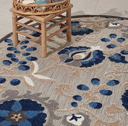 Nourison Home Aloha Natural Blue 4' x Round Area Rug - Easy Clean, Non Shedding, Bed Room, Living Room, Dining Room, Kitchen (4' x Round) - color: Natural Blue, size: 4' (Round)