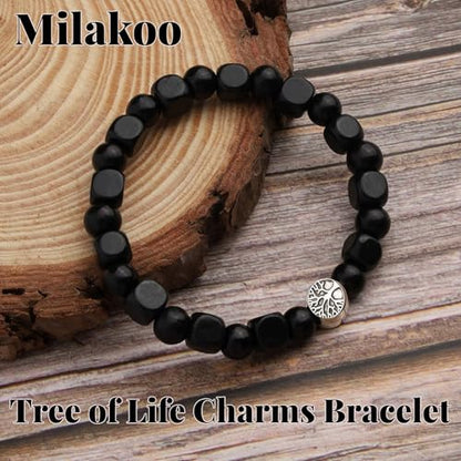 MILAKOO Wooden Bracelet with Black Stainless Steel Cross Charms Bead Christian Gifts for Women Men - color: E1