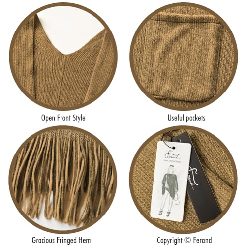 Ferand Shawl Wraps for Women, Cozy Lightweight Poncho Cape with Pockets, Warm for Fall Winter Travel - color: Camel