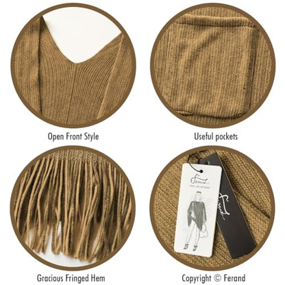 Ferand Shawl Wraps for Women, Cozy Lightweight Poncho Cape with Pockets, Warm for Fall Winter Travel - color: Camel