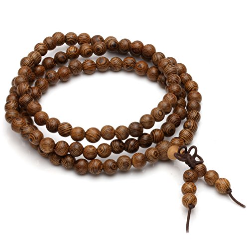 MILAKOO 108 Wood Beads Bracelet/Necklace Mala Prayer Buddha Meditation Link Wrist Bracelet… - style: 6mm