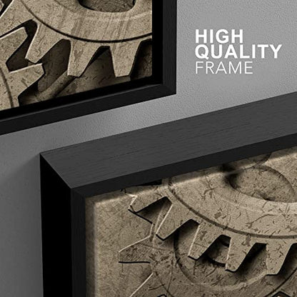 wall26 - 3 Piece Framed Canvas Wall Art - a Mechanical Background with Gears and Cogs - Modern Home Art Stretched and Framed Ready to Hang Panels - 16"x24"x3 Black - color: Artwork - 004, size: 16" x 24" x 3 Panels BLACK