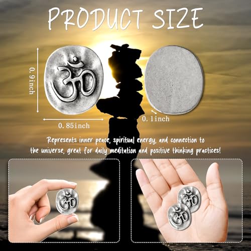 20 Pcs Om Symbol Meditation Tokens Bulk Set - Yoga Studio Gifts for Students, Mindfulness Practice Charms, Spiritual Pocket Coins for Good Luck & Inner Peace (Antique Silver)