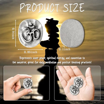 20 Pcs Om Symbol Meditation Tokens Bulk Set - Yoga Studio Gifts for Students, Mindfulness Practice Charms, Spiritual Pocket Coins for Good Luck & Inner Peace (Antique Silver)
