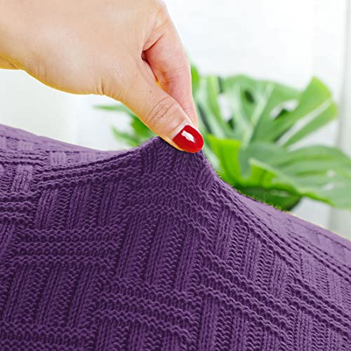 uxcell 100% Cotton Cable Knit Throw Blanket,Soft Lightweight Lap Blanket,Textured Solid Sofa Throw Couch Cover Decors Knitted Blankets, Grape 50"x 60" - color: Grape